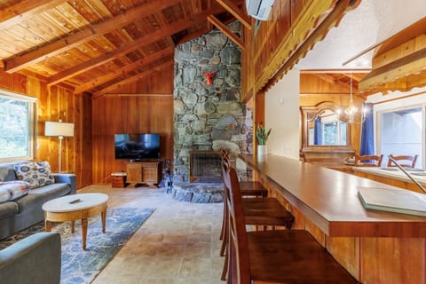 Wood burning fireplace.