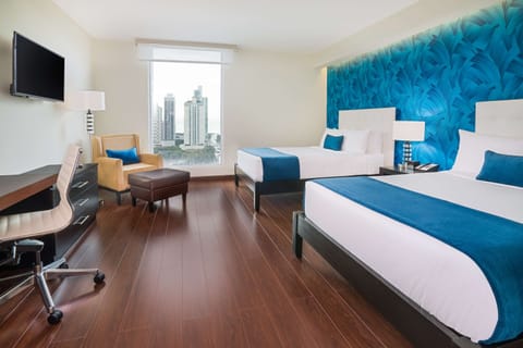 Deluxe Room, 2 Double Beds, City View | Premium bedding, minibar, in-room safe, desk