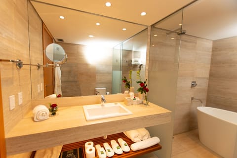 Suíte Royal King | Bathroom | Shower, designer toiletries, hair dryer, towels