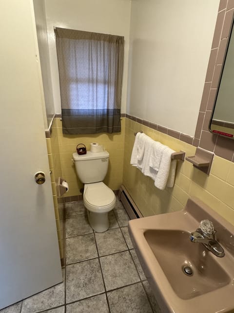 Combined shower/tub, free toiletries, towels