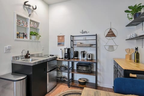 Enjoy all the basics in our cute kitchen with a great selection of organic coffee and teas.