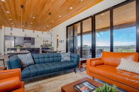 22' accordion sliding glass doors connect the living room and the outdoor living space.