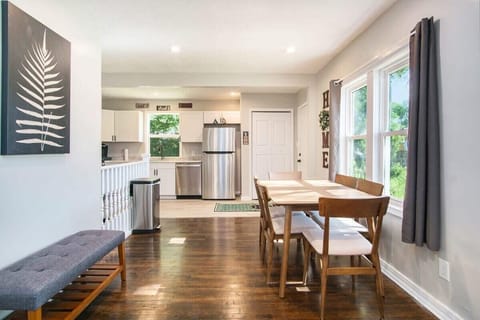 Open space dining area with window view