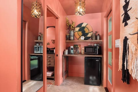 Mini fridge, microwave and Nespresso