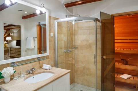 Presidential Suite | Bathroom | Designer toiletries, hair dryer, bathrobes, slippers