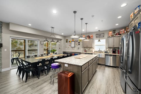 Open dining and kitchen with seating for 30