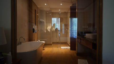 Executive Studio Suite | Bathroom | Separate tub and shower, free toiletries, hair dryer, bathrobes