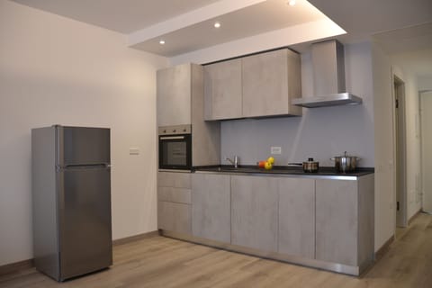 Luxury Apartment | Private kitchen | Full-size fridge, microwave, oven, stovetop