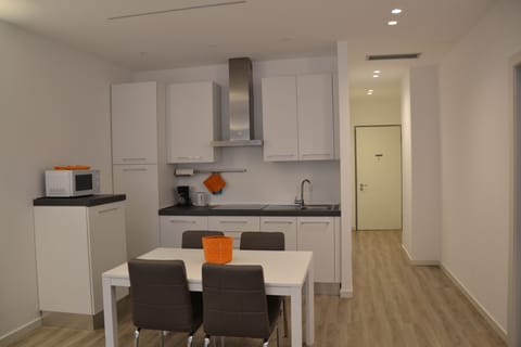 Deluxe Apartment | Private kitchen | Full-size fridge, microwave, oven, stovetop