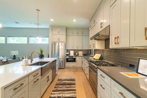 Whether you order in or prepare a feast the kitchen has all you could wish for.