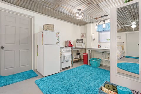 Closer view of the kitchen.