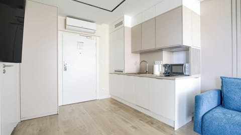 Apartment (D762) | Private kitchenette | Fridge, electric kettle, cookware/dishes/utensils, dining tables