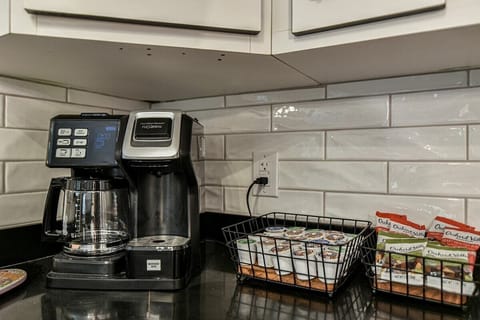 Dual coffee maker (regular coffee and Keurig) and snacks for you to enjoy!