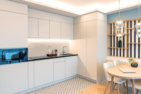 Design Apartment, 1 Bedroom | Private kitchen | Fridge, microwave, stovetop, dishwasher