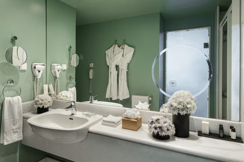 Green Suite | Bathroom | Combined shower/tub, rainfall showerhead, free toiletries, hair dryer