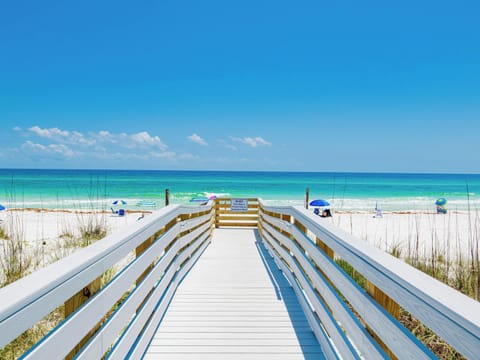 On the beach, sun loungers, beach umbrellas