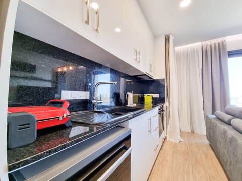 Standard Apartment | Private kitchen | Fridge, microwave, oven, stovetop