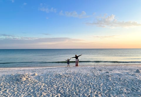 On the beach, white sand, free beach shuttle