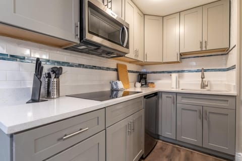 Apartment (1 Bedroom) | Private kitchen | Microwave, stovetop, cookware/dishes/utensils, paper towels