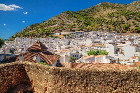 Panoramic view of the mountain and Mijas, a small white village