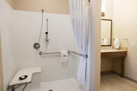 Room, 1 King Bed, Accessible, Non Smoking (Roll-In Shower) | Bathroom | Hair dryer, towels