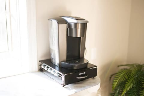 The suite has a Keurig coffee maker. We provide an assortment of K-Cups, tea, creamers, half and half and sweeteners.
