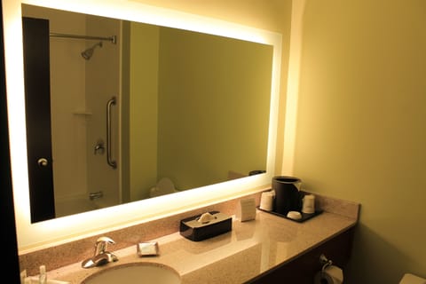 Combined shower/tub, eco-friendly toiletries, hair dryer, towels