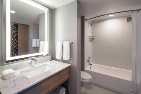 Combined shower/tub, eco-friendly toiletries, hair dryer, towels