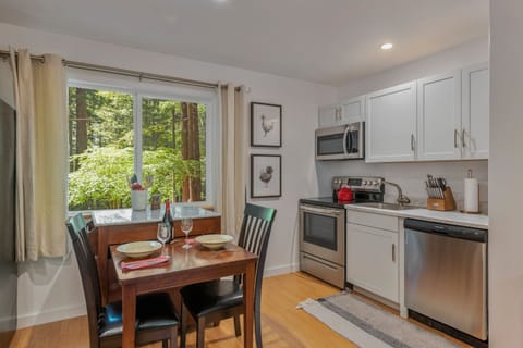 The efficiency kitchen makes the most of a small space, but still has room for everything you need.