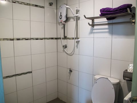 Shower, free toiletries, hair dryer, towels