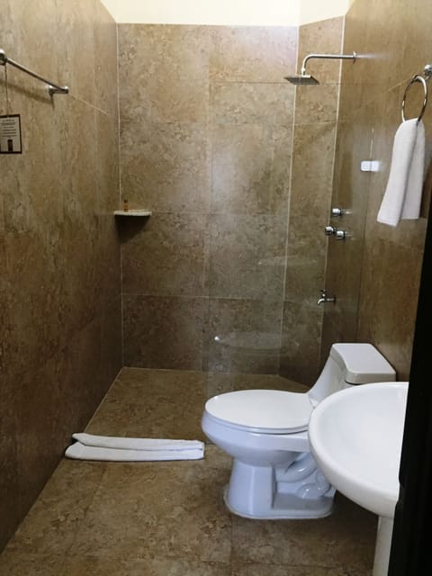 Standard Double Room, 2 Queen Beds | Bathroom | Shower, free toiletries, hair dryer, towels