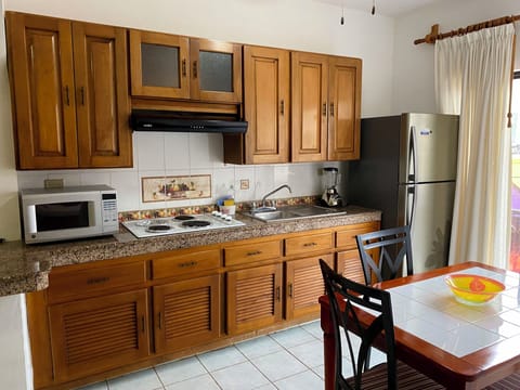 Family Apartment, 2 Bedrooms, Balcony, Beach View | Private kitchen | Full-size fridge, microwave, oven, blender