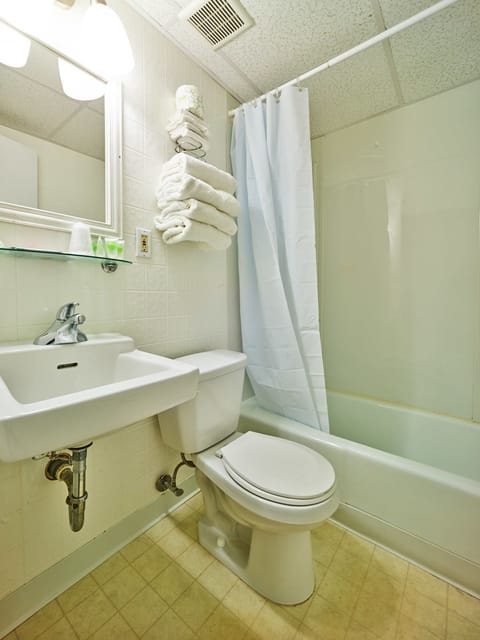 Standard Room, 2 Double Beds | Bathroom | Shower, hair dryer, towels