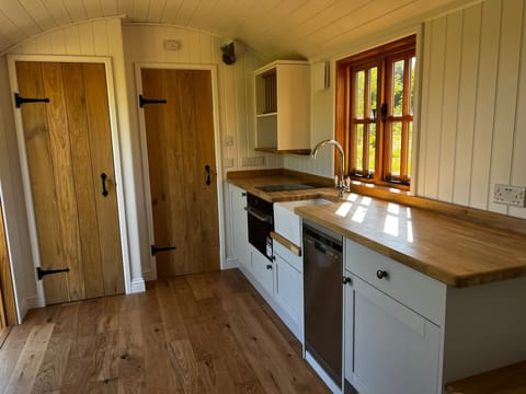 Cabin | Private kitchen | Fridge, microwave, oven, stovetop