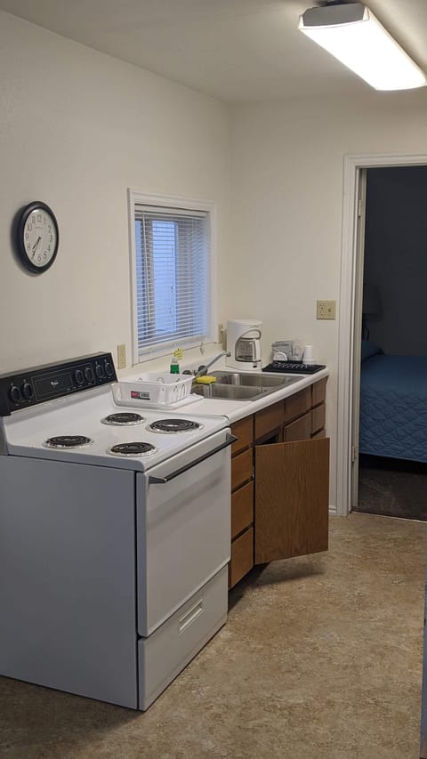 Basic Cabin, Kitchen, Mountain View | Private kitchen | Full-size fridge, microwave, oven, stovetop