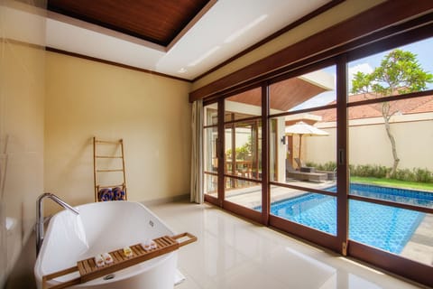 One Bedroom Private Pool Villa | Bathroom | Separate tub and shower, hair dryer, towels