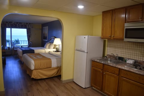 Efficiency, Room, 2 Queen Beds, Non Smoking, Beach View | In-room safe, desk, iron/ironing board, free cribs/infant beds