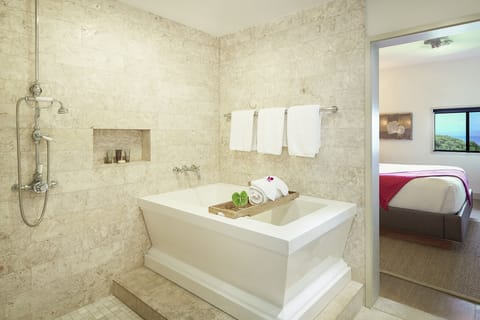 Luxury Suite, 1 Bedroom, Ocean View | Bathroom | Separate tub and shower, deep soaking tub, rainfall showerhead