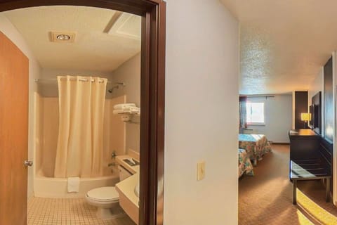 Combined shower/tub, free toiletries, hair dryer, bathrobes