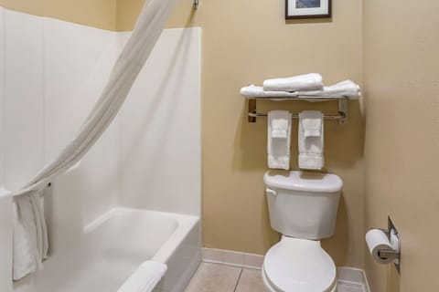 Combined shower/tub, hair dryer, towels