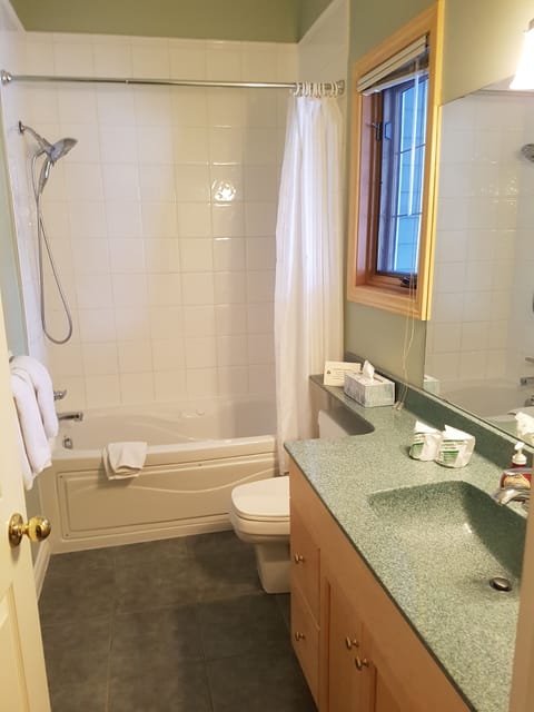 Standard Room, 1 Queen Bed (Vermilion) | Bathroom | Combined shower/tub, hair dryer, slippers, towels