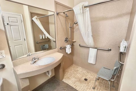 Room, 2 Queen Beds, Accessible, Non Smoking (Roll-In Shower) | Bathroom | Free toiletries, hair dryer, towels