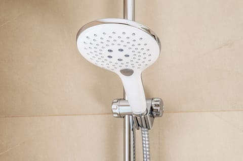 Combined shower/tub, eco-friendly toiletries, hair dryer, towels