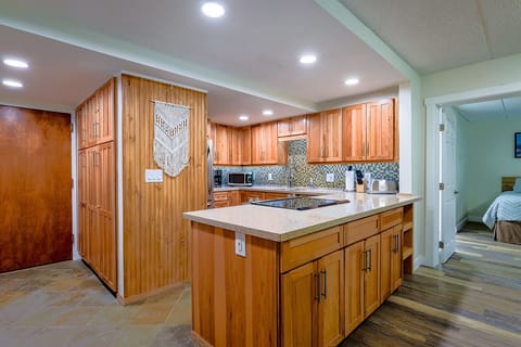 Kitchen and door to master bedroom.