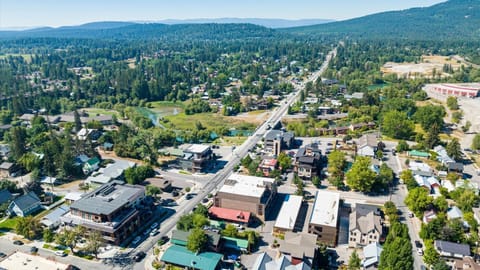 Aerial view of the building showcasing the location in downtown.