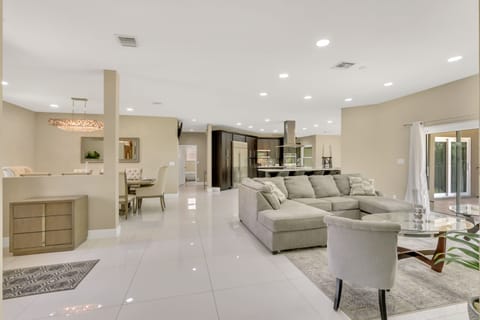 LED ceiling lights illuminate the entirety of the home