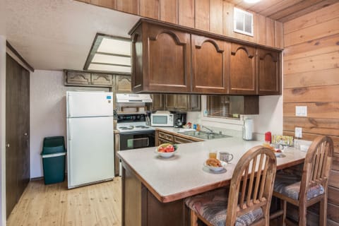 Cabin, Multiple Beds, Patio, Mountain View | Private kitchen | Fridge, microwave, oven, stovetop