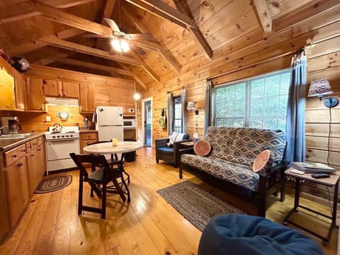 Fully stocked kitchen and living area