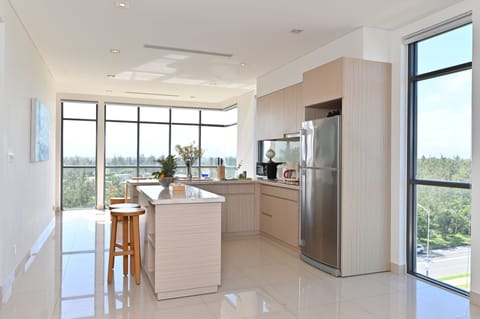 Luxury 2BR Ocean Apartment | Private kitchen | Full-size fridge, microwave, stovetop, rice cooker