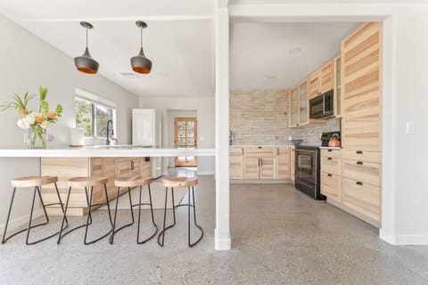 View of kitchen from dining area